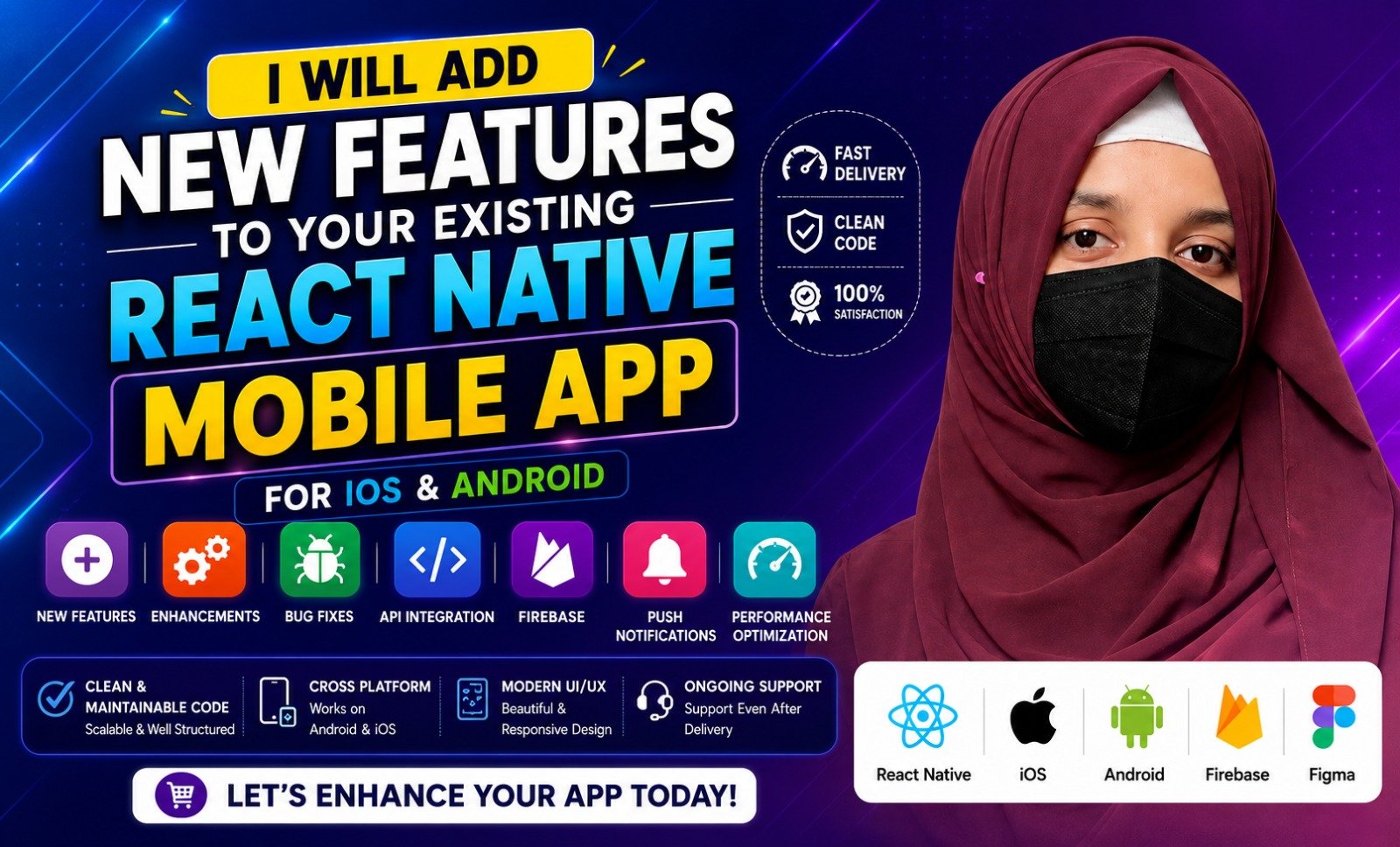 I will add new features to your existing react native app (Android and iOS)